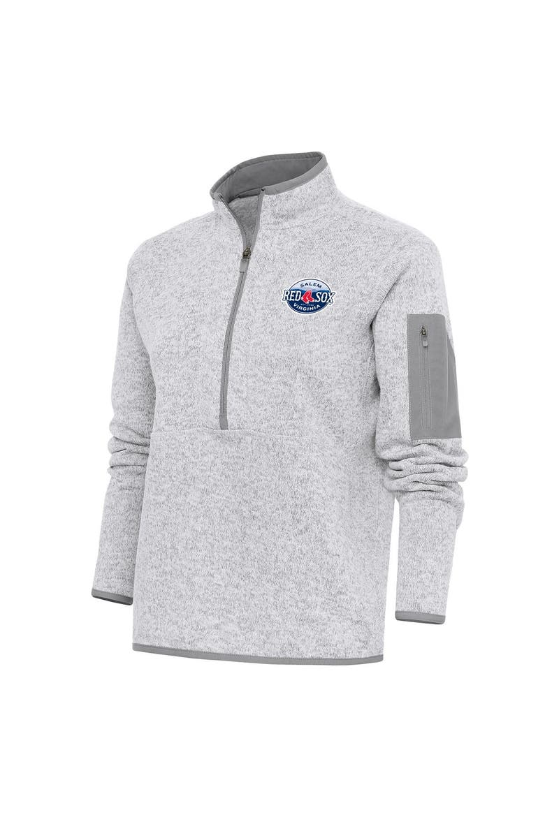 Women's Antigua  Heather Gray Salem Red Sox Fortune Half-Zip Pullover Jacket, Main, color, Heather Gray