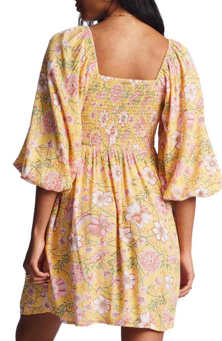 Billabong Paradise Days Smocked Minidress, Alternate, color, Golden Peach