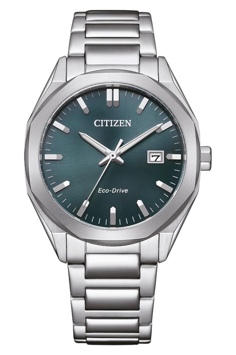 Eco-Drive Bracelet Watch, 41.5mm, Main, color, SILVER/ GREEN