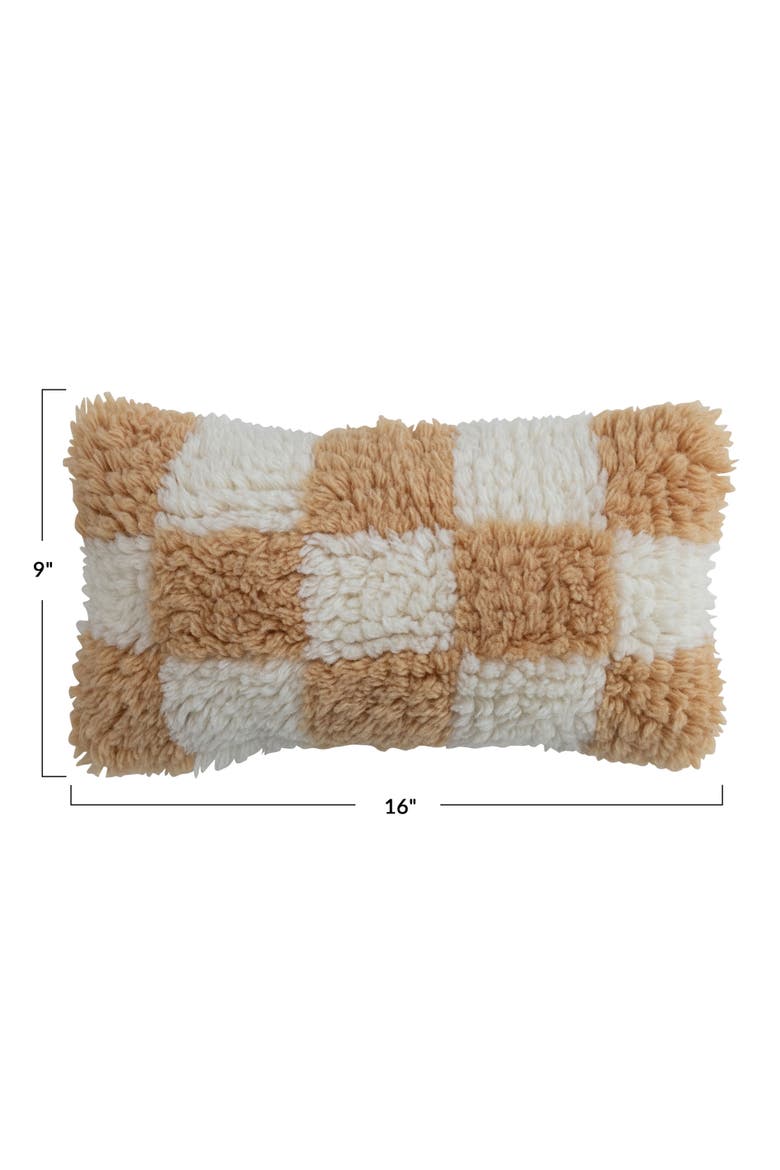Hand-Woven New Zealand Wool and Cotton Shag Lumbar Pillow with Cotton Back, Cream and Tan, Alternate, color, Multicolor