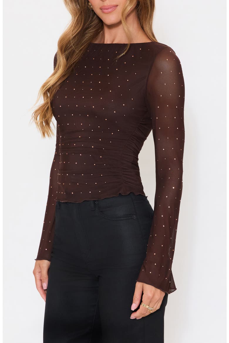 Born to Shine Embellished Mesh Top, Alternate, color, BROWN