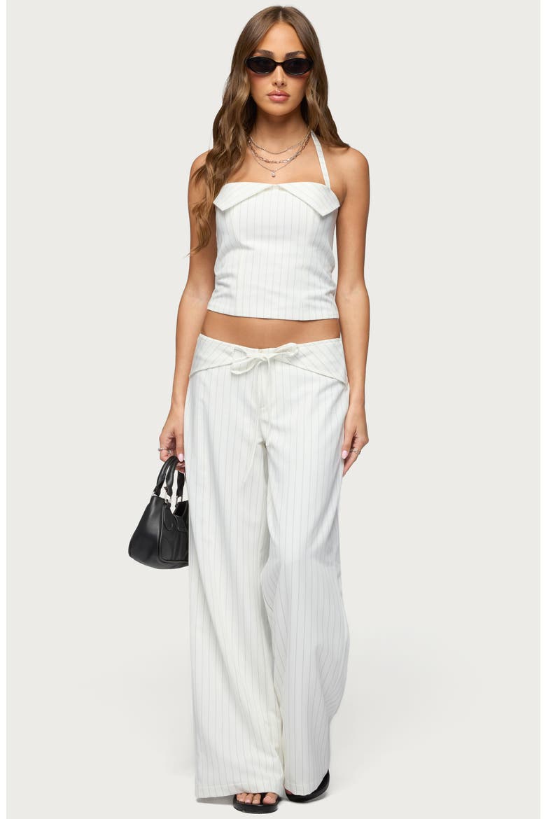 Parker Pinstripe Low Rise Tie Wide Leg Pants, Alternate, color, WHITE