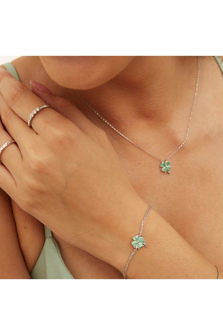 Sterling Silver Four Leaves Clover Bracelet - Green, Alternate, color, Silver