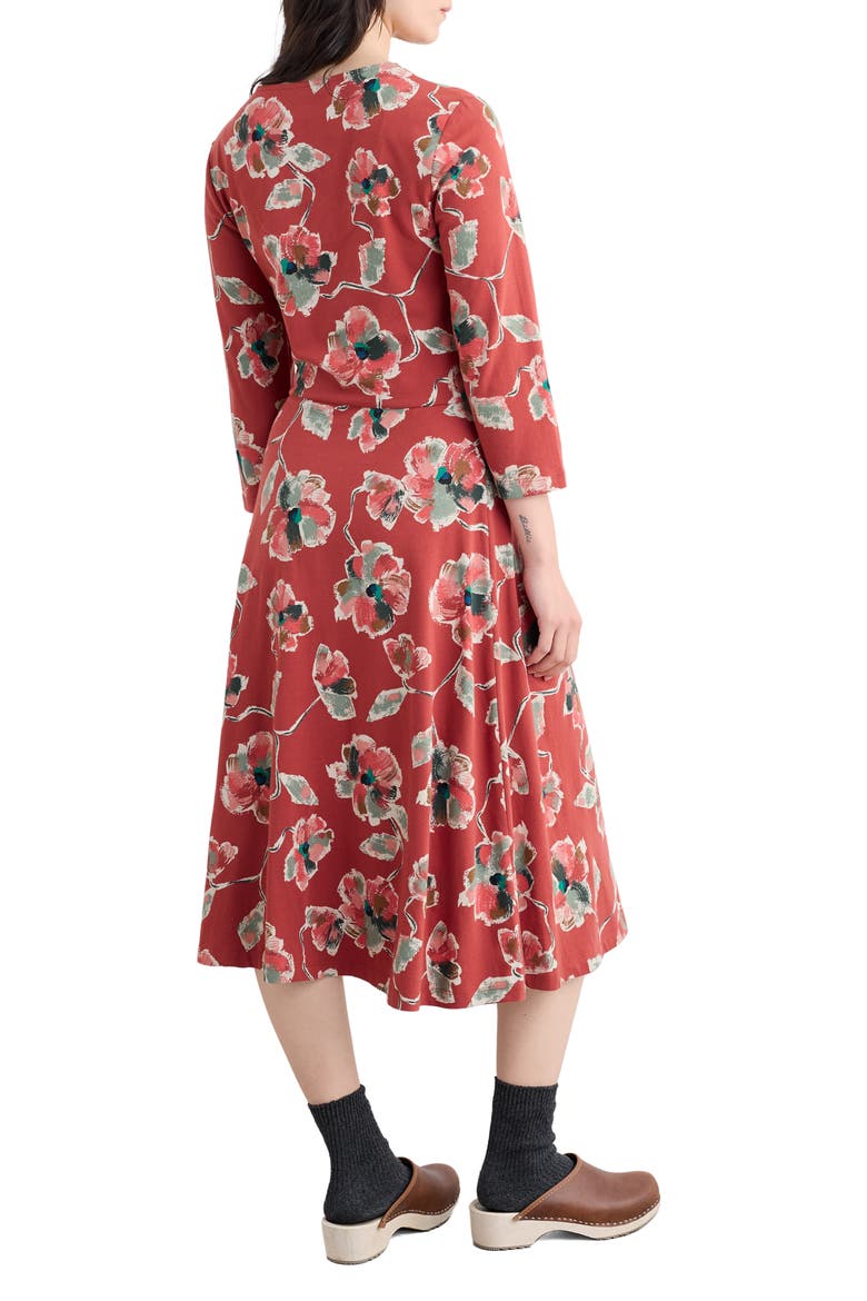 Pier View Floral Fit & Flare Midi Dress, Alternate, color, ARTIST CAMELLIA RED SAIL