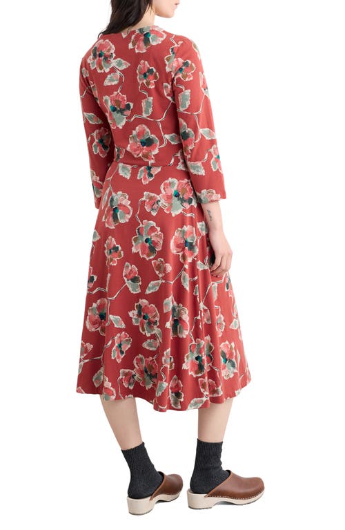 Seasalt Cornwall Floral Pleated Stretch Organic Cotton Jersey Dress In Red