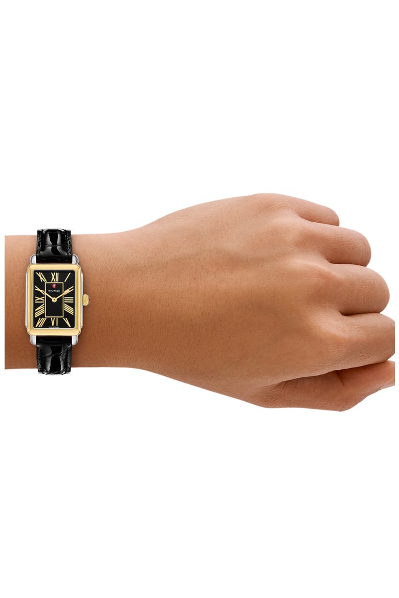 Deco Park Two-Tone Leather Strap Watch, 23mm x 29mm, Alternate, color, BLACK/ TWO TONE