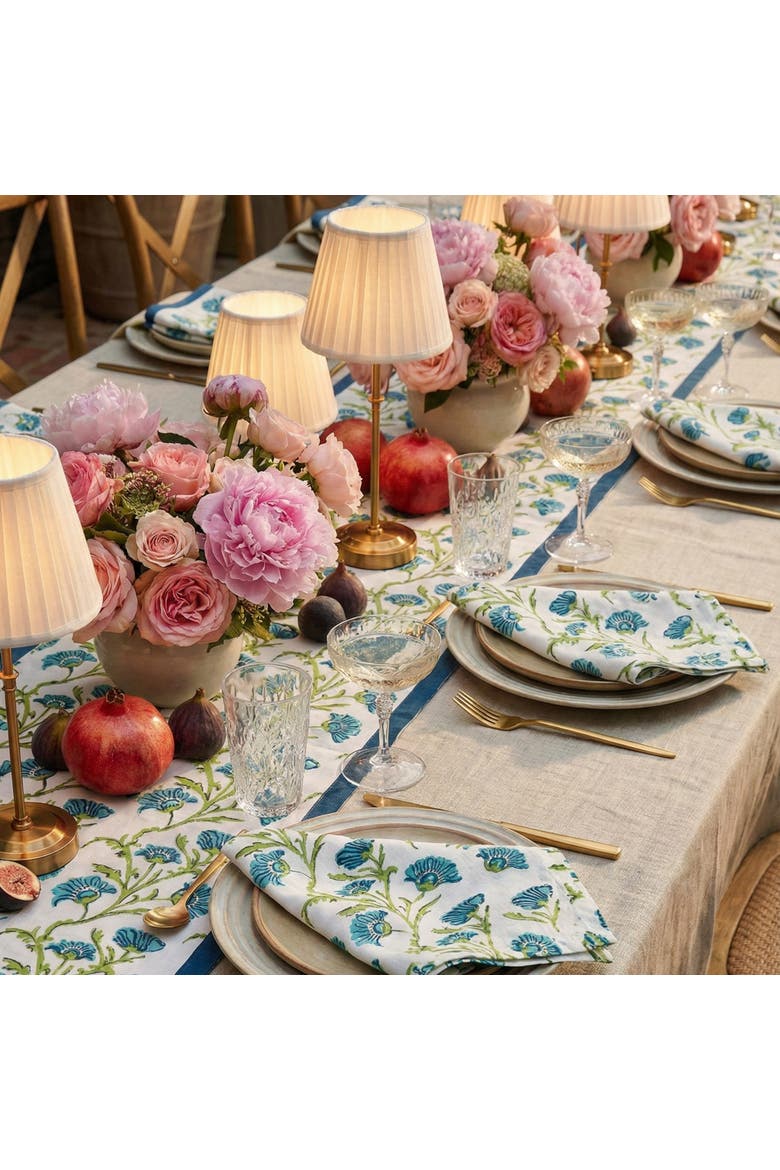 Bella Hand Printed Table Runner - Olive Green & Blue, Alternate, color, Olive Green & Blue