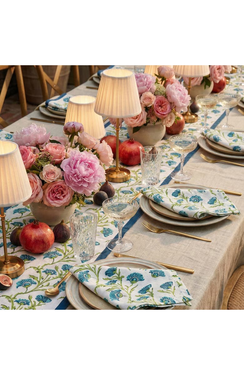 Banyan & Birch Bella Hand Printed Table Runner - Olive Green & Blue, Alternate, color, Olive Green & Blue