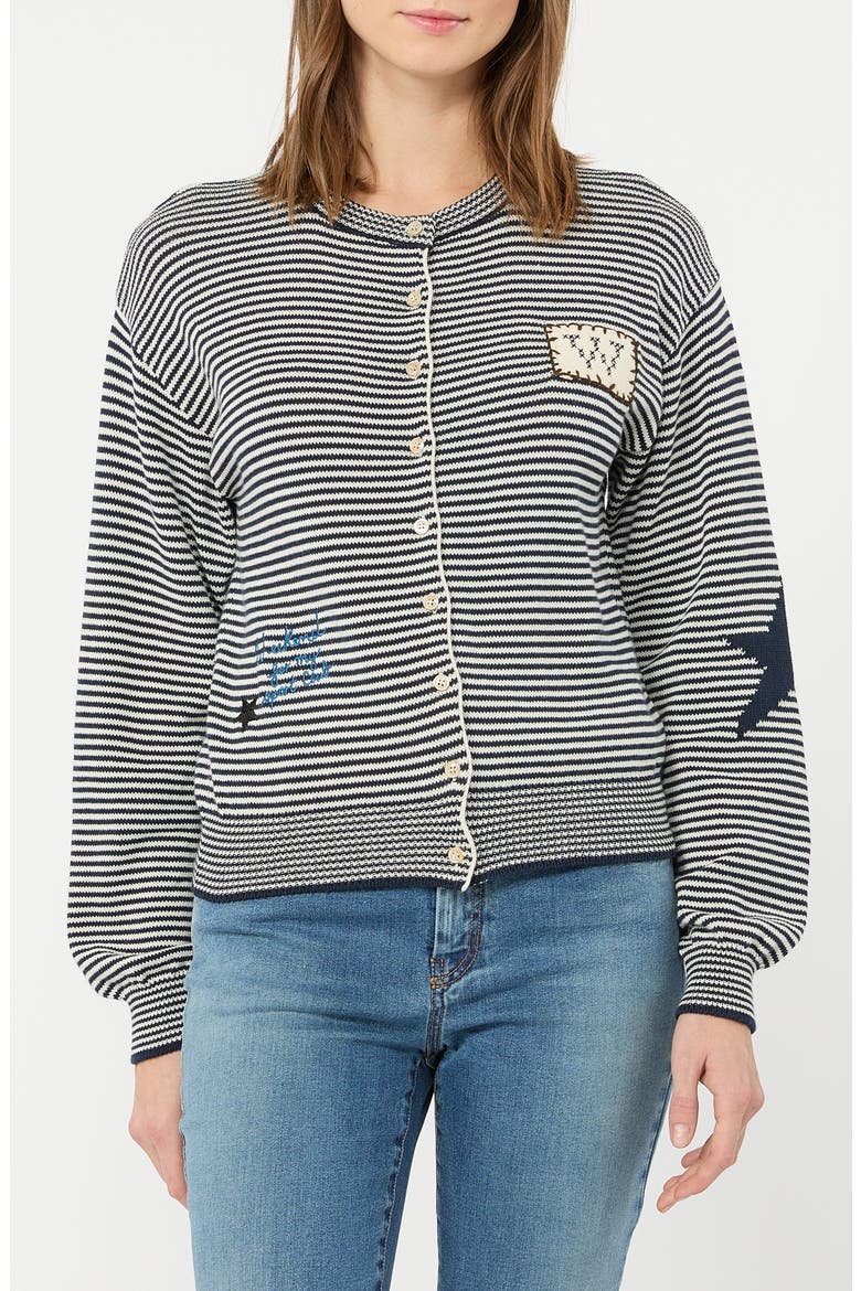 Teiera Stripe Cotton Blend Cardigan, Main, color, NAVY