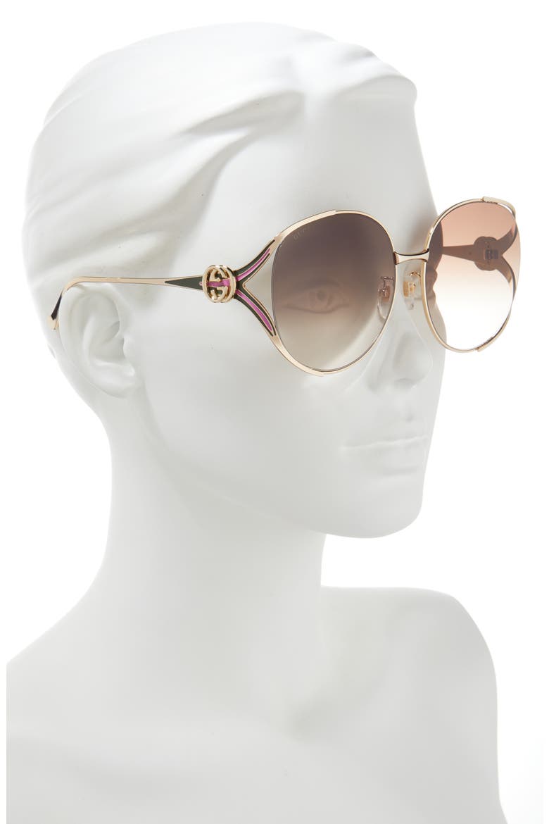 63mm Gradient Oversize Open Temple Round Sunglasses, Alternate, color, GOLD