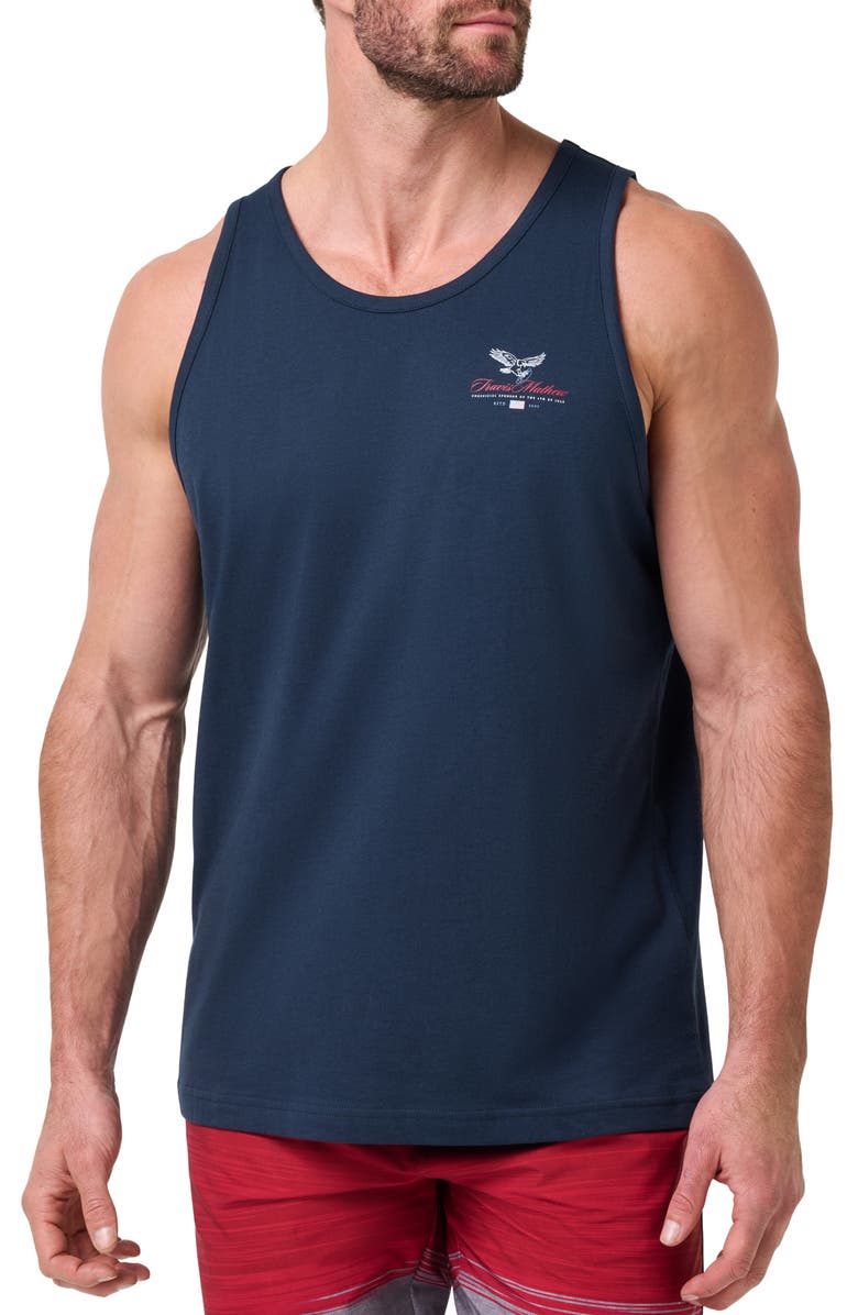 TravisMathew Red White BBQ Cotton Graphic Tank, Main, color, Total Eclipse