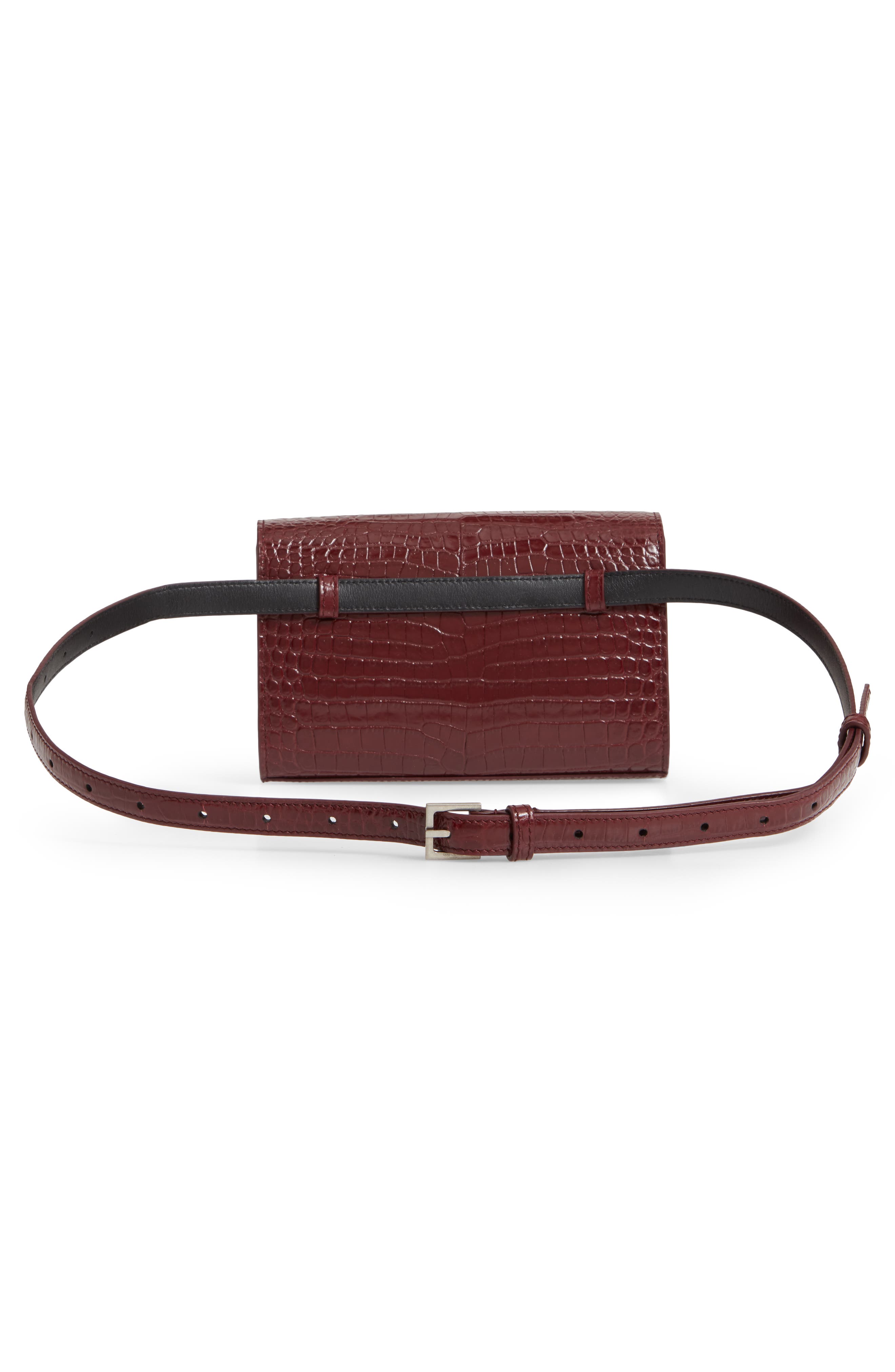Saint Laurent Kate Croc-Embossed Leather Belt Bag, Alternate, color, 