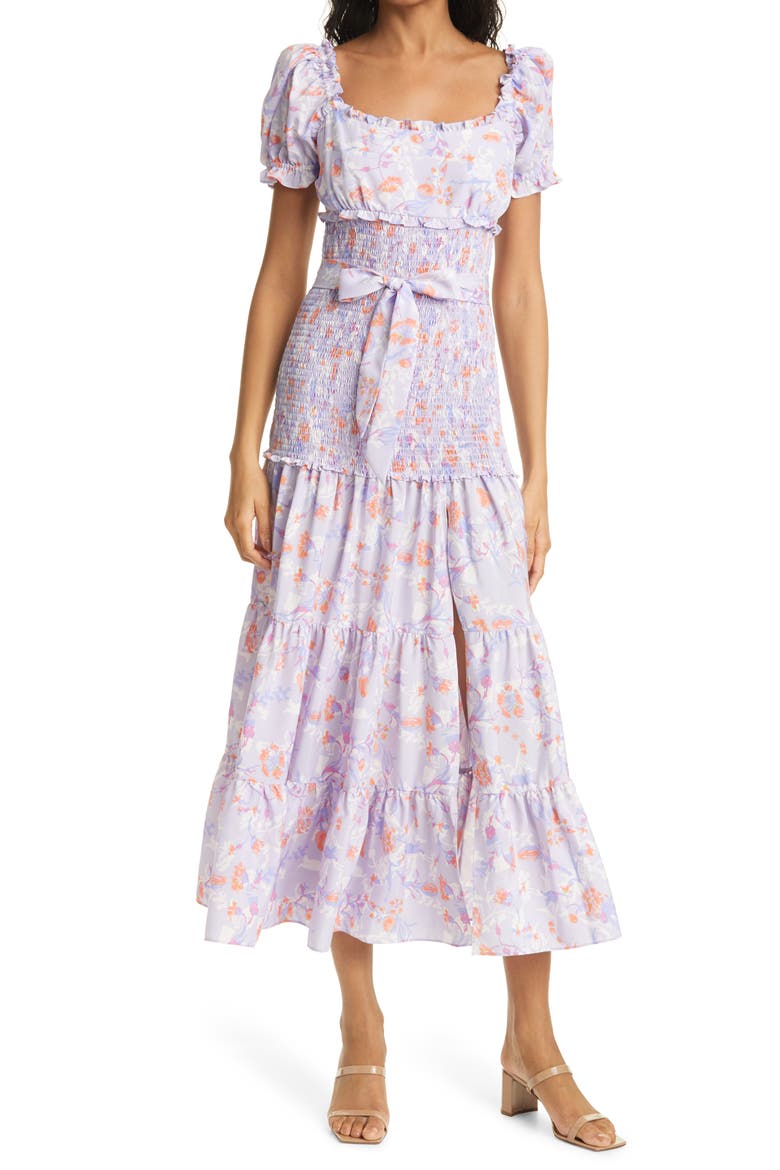 Taylor Floral Smocked & Belted Tiered Dress, Main, color, MULTI
