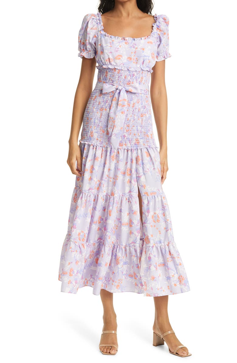 LIKELY Taylor Floral Smocked & Belted Tiered Dress, Main, color, 