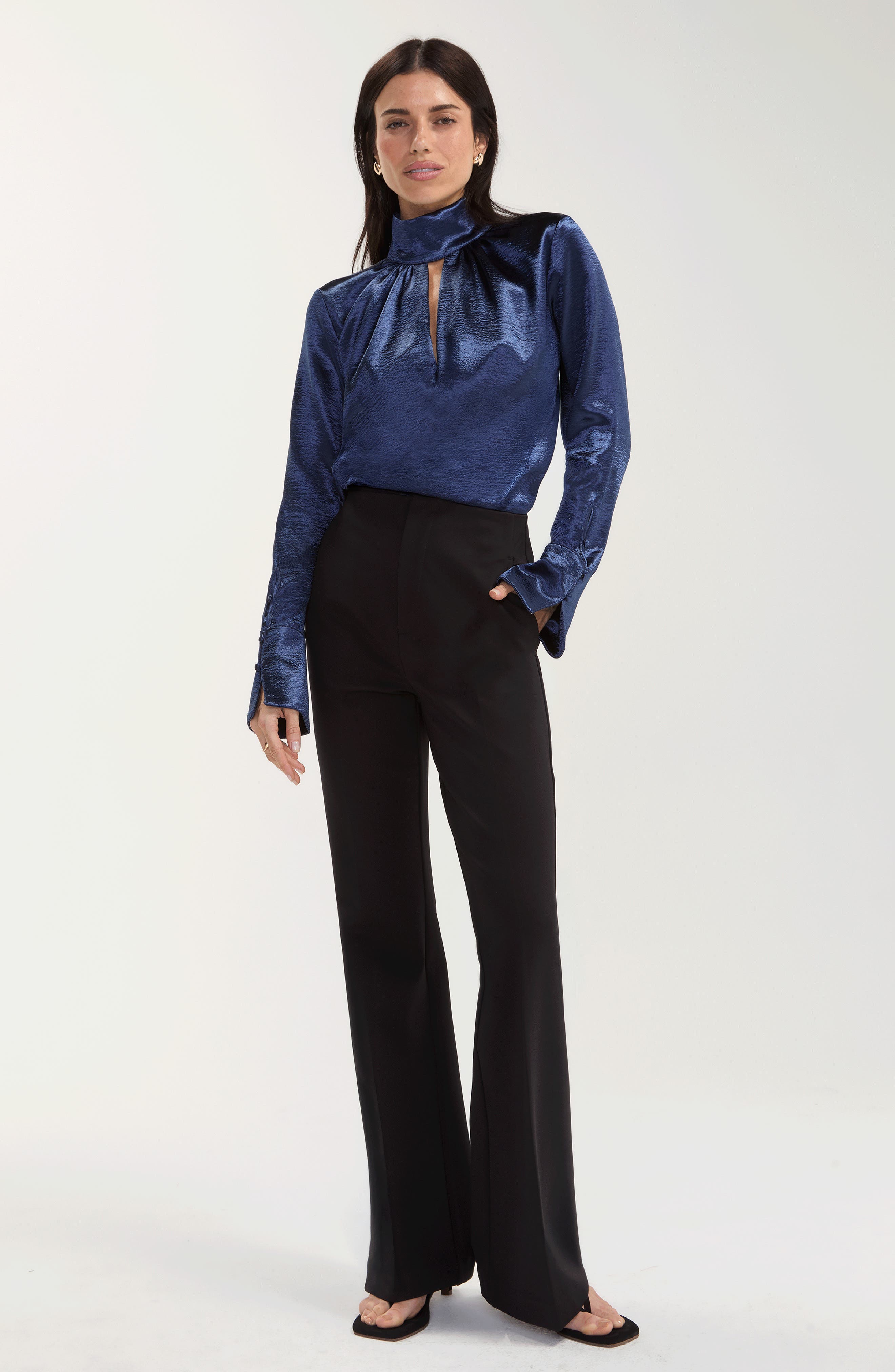 Liverpool Los Angeles Tie Neck Textured Satin Top (Women) | Nordstrom