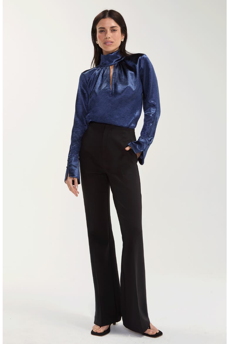 Tie Neck Textured Satin Top, Alternate, color, SAPPHRE METALLC