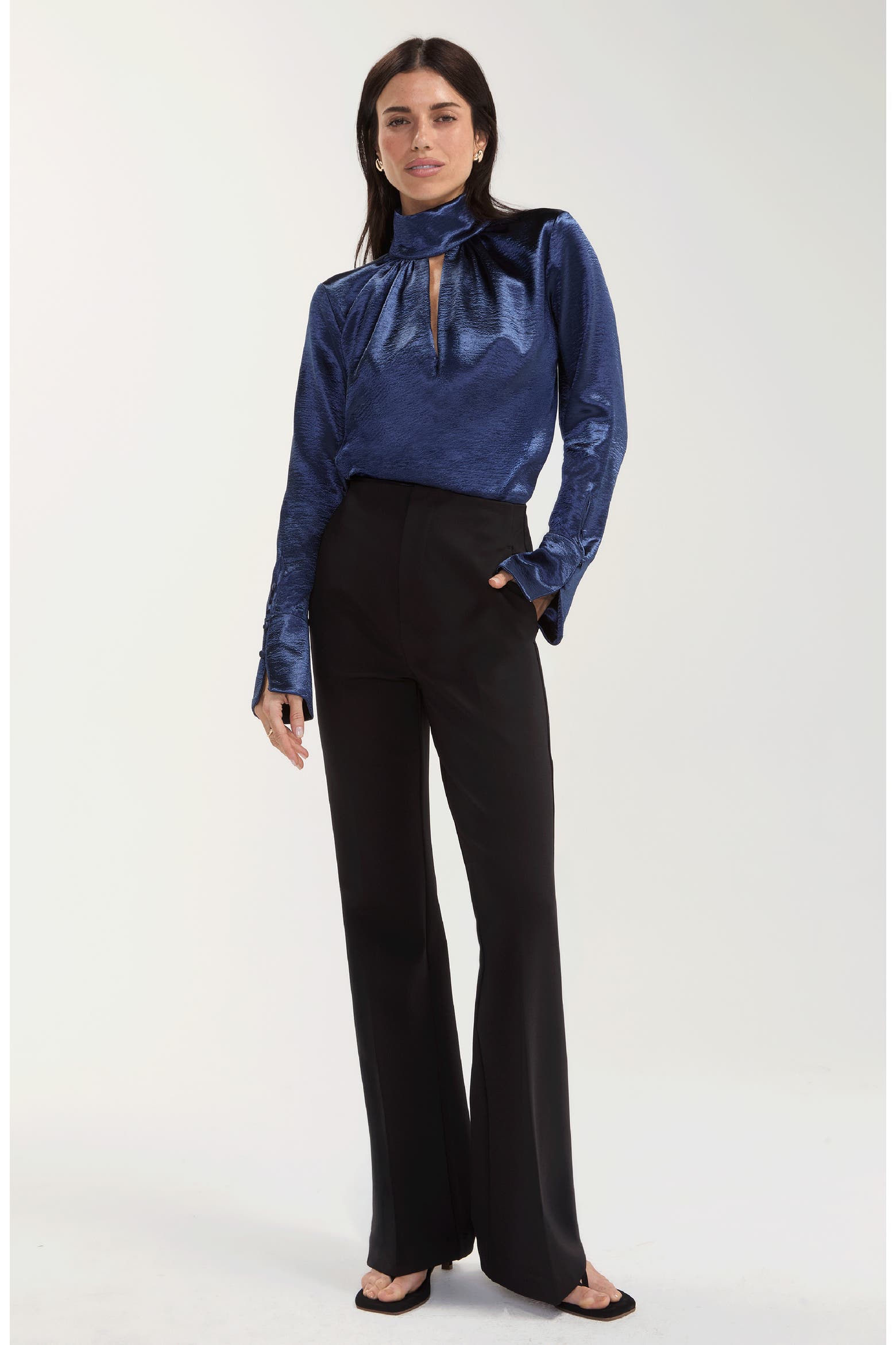 Setin Texture Liverpool Los Angeles Tie Neck Textured Satin Top (Women) | Nordstrom