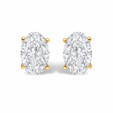 14k Gold 3/4 Cttw Lab Grown Oval Solitaire Diamond Stud Earrings