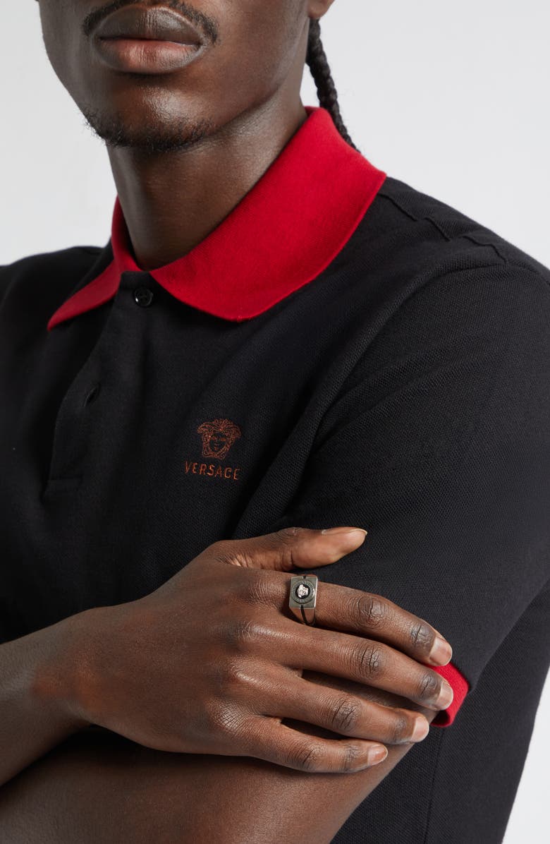 Versace Men's Enamel Medusa Signet Ring, Alternate, color, Palladium/ Black