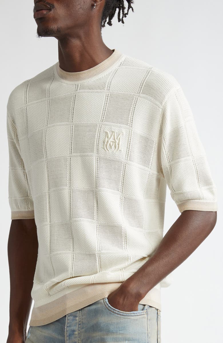 AMIRI Checkerboard Open Stitch Silk Blend Knit Top, Alternate, color, Birch