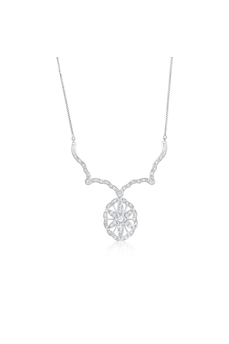 18K White Gold 1cttw Diamond Compass Medallion Reversible Necklace, Alternate, color, White Gold
