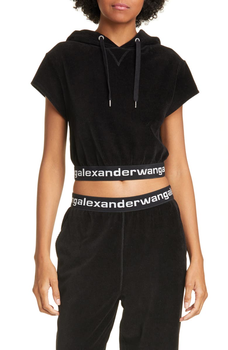 alexanderwang.t Logo Stripe Crop Corduroy Top, Main, color, 