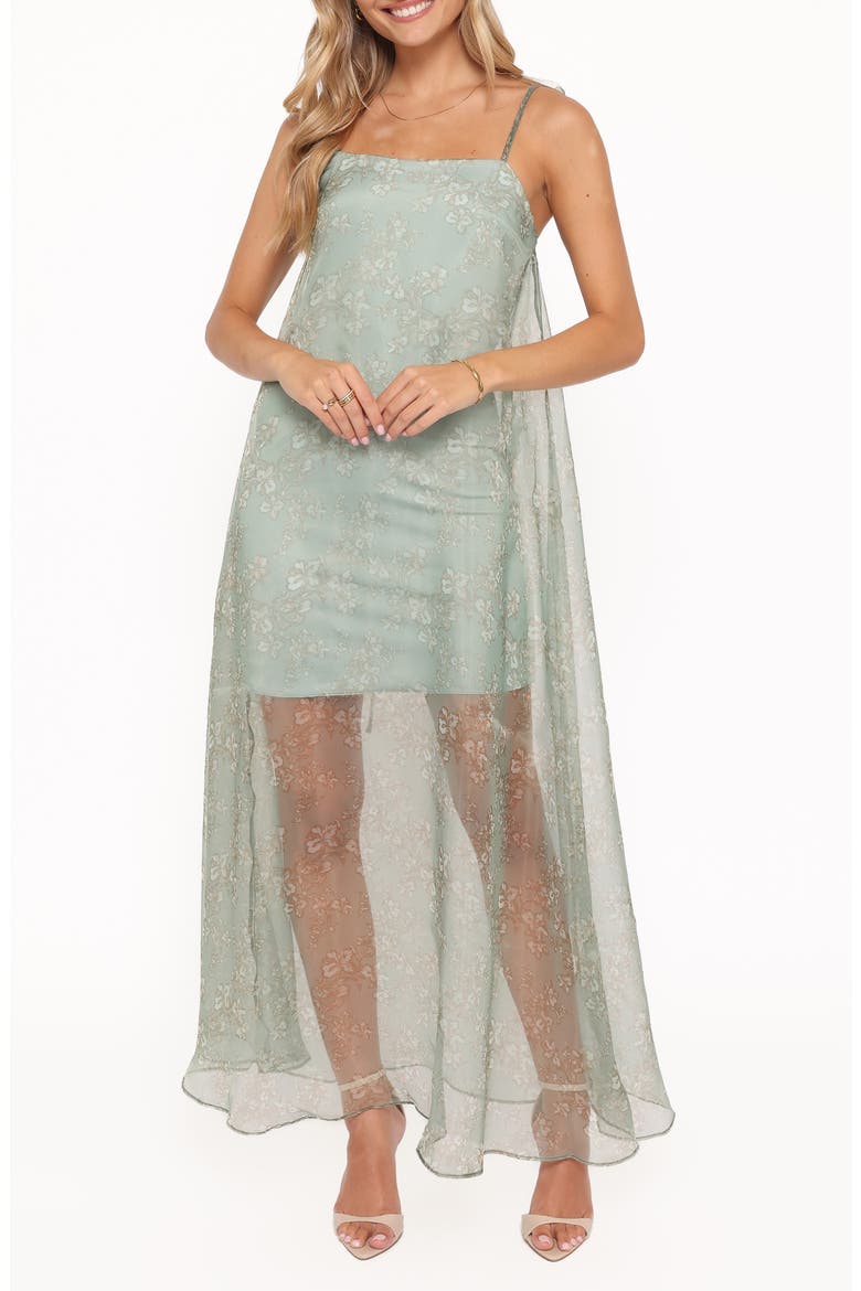 Erika Floral Chiffon Overlay Cocktail Dress, Main, color, SAGE GREEN FLORAL