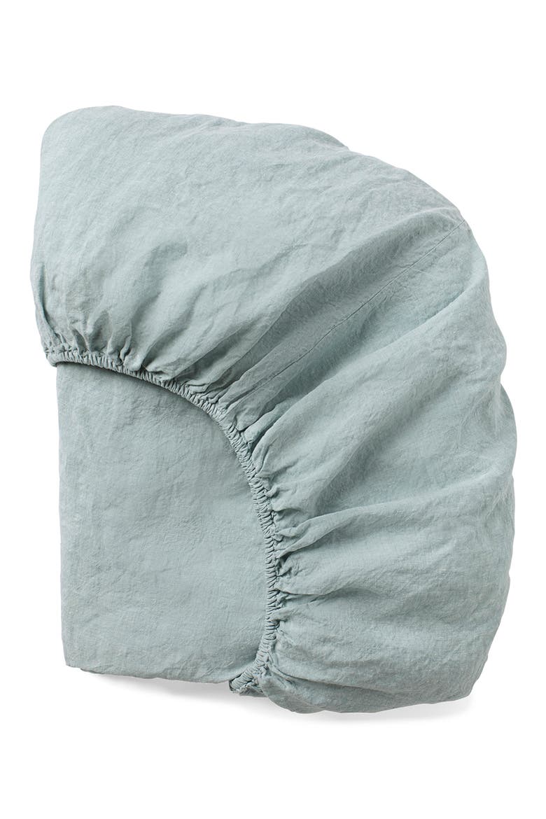 Relaxed Organic Linen Fitted Sheet, Main, color, PACIFIC BLUE CHAMBRAY