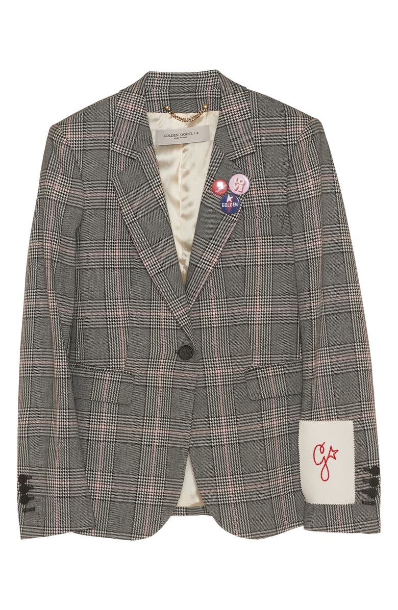Golden Goose Dune Glen Plaid Virgin Wool Blend Blazer, Alternate, color, Grey/ Bone White