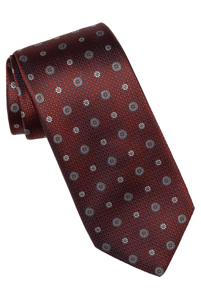 Benelli - Extra Long Silk Jacquard Tie for Men, Main, color, Burgundy
