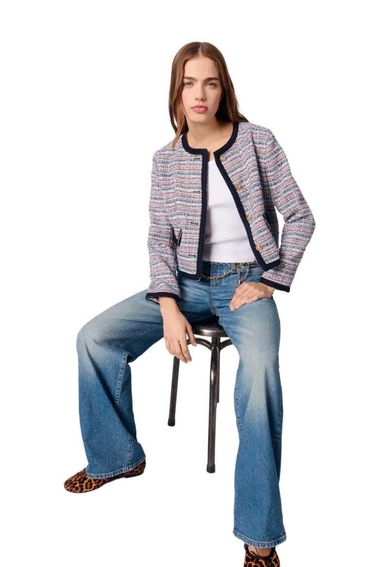Short tweed jacket, Alternate, color, Blue / red