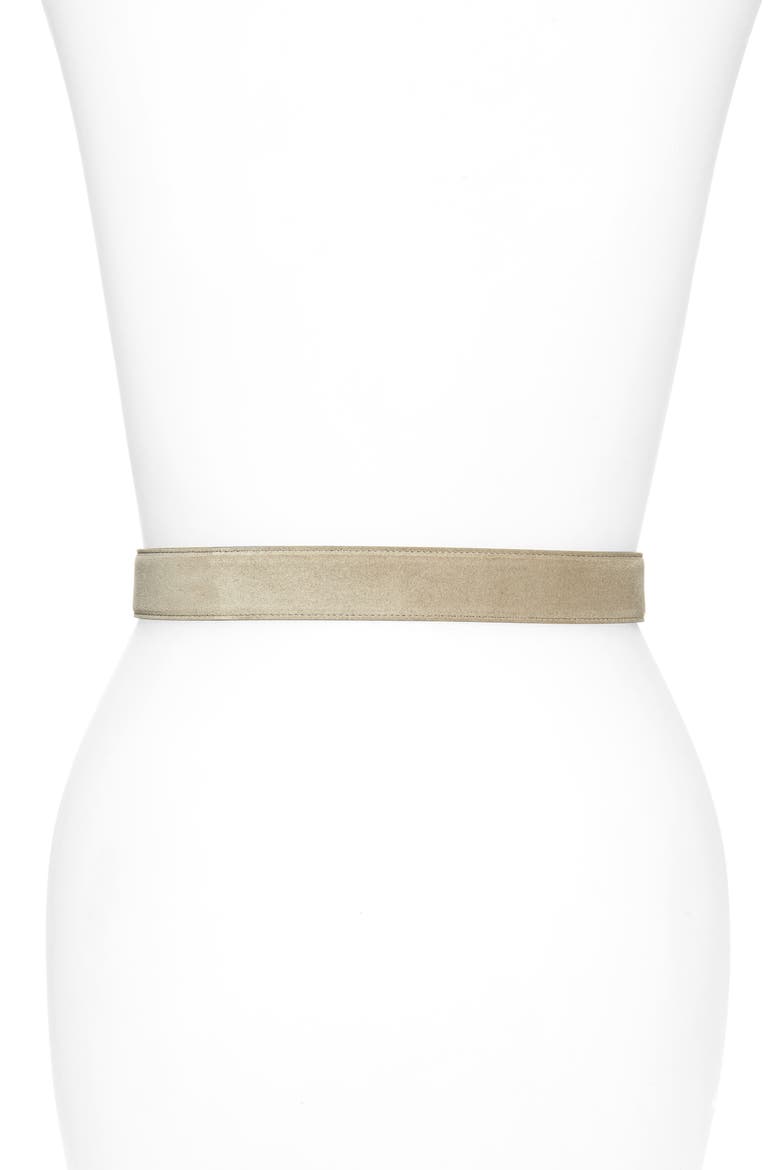 YSL Logo Suede Belt, Alternate, color, LIGHT GREGE/ GOLD