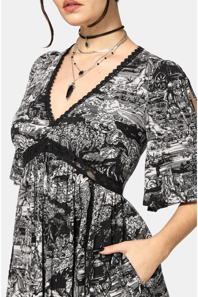Nara Boudicca Printed Midi Dress, Alternate, color, Black