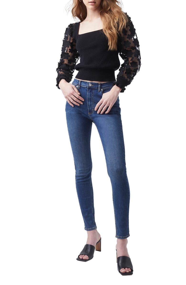 French Connection Juri Mozard Caballo Lace Sleeve Cotton Sweater, Alternate, color, 