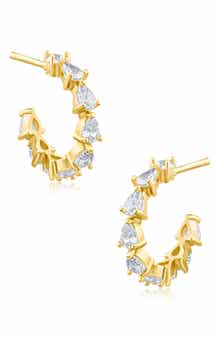 Cubic Zirconia Pear Petite Hoop Earrings