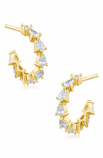 Cubic Zirconia Pear Petite Hoop Earrings
