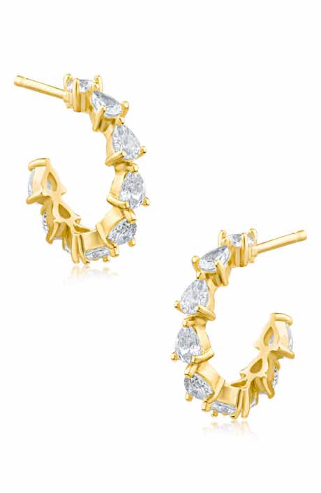 Cubic Zirconia Pear Petite Hoop Earrings