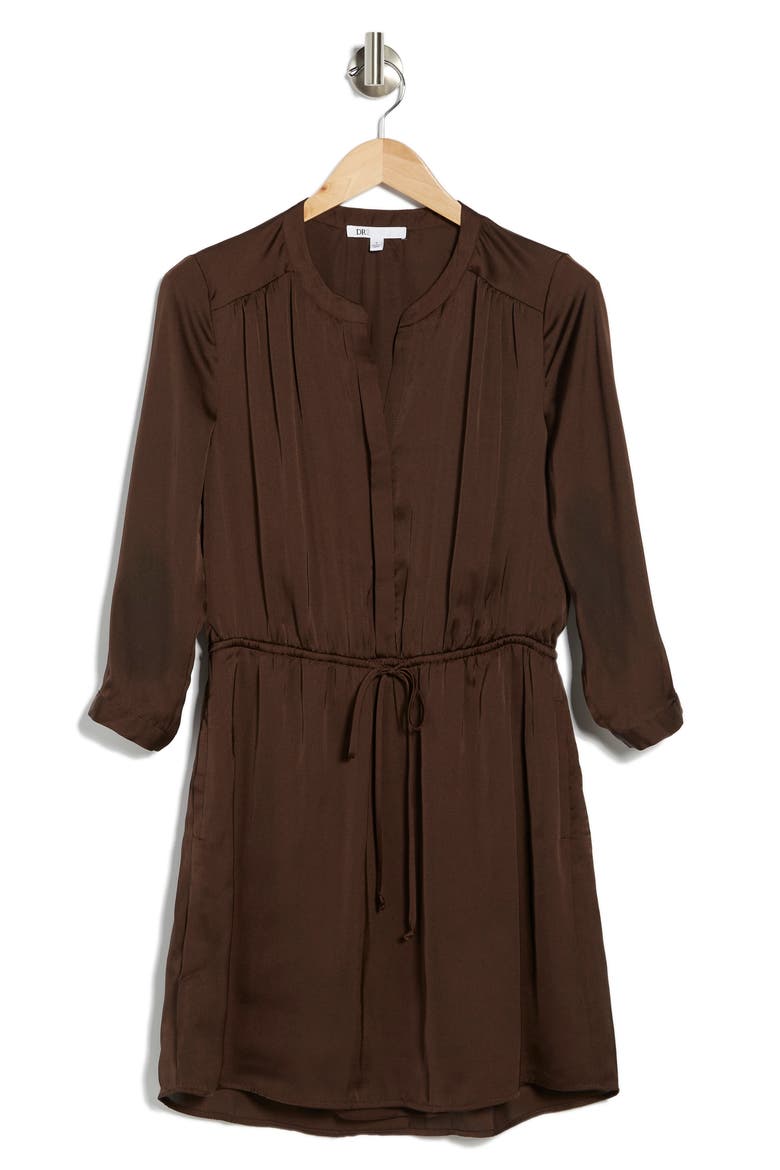 Split Neck Satin Dress, Alternate, color, ESPRESSO