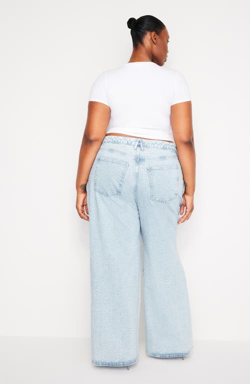 Good American Good Ease Crystal Embellished Wide Leg Jeans