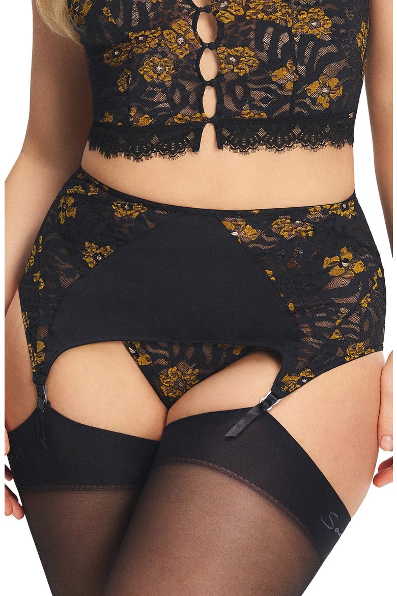 Feline Floral Garter Skirt, Main, color, BLACK CAVIAR