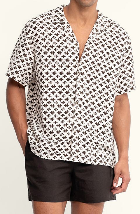 Alex Printed Linen Blend Camp Shirt