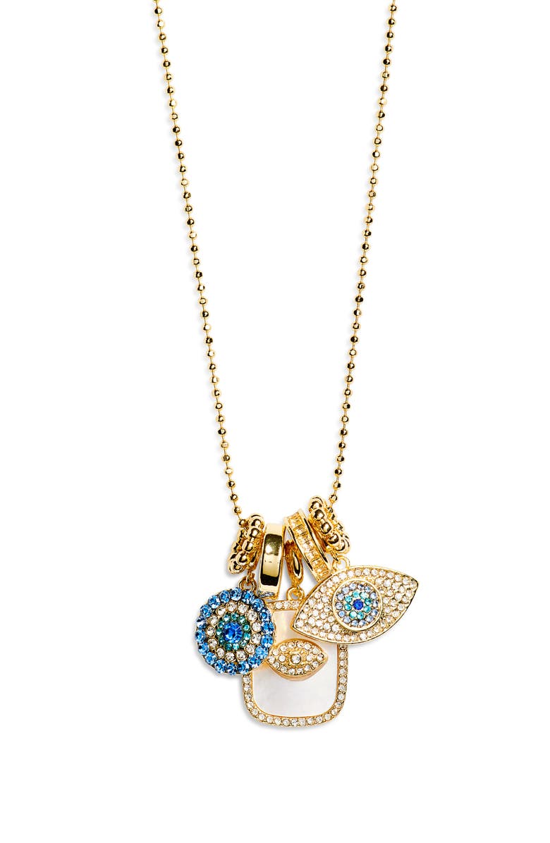 BaubleBar Evil Eye Multicharm Necklace, Main, color, Blue