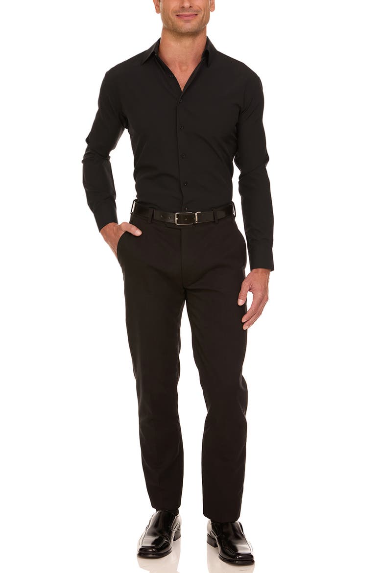 Slim Fit Solid Dress Shirt, Alternate, color, BLACK