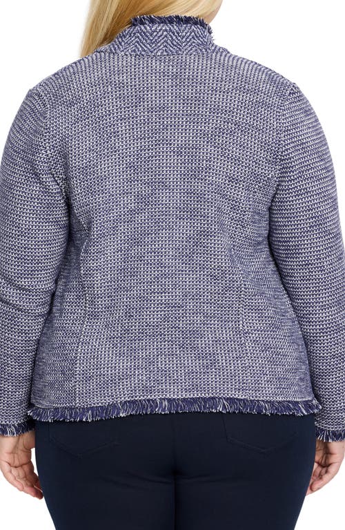 Nic + Zoe Nic+zoe Fringe Mixed Knit Jacket In Indigo Mix