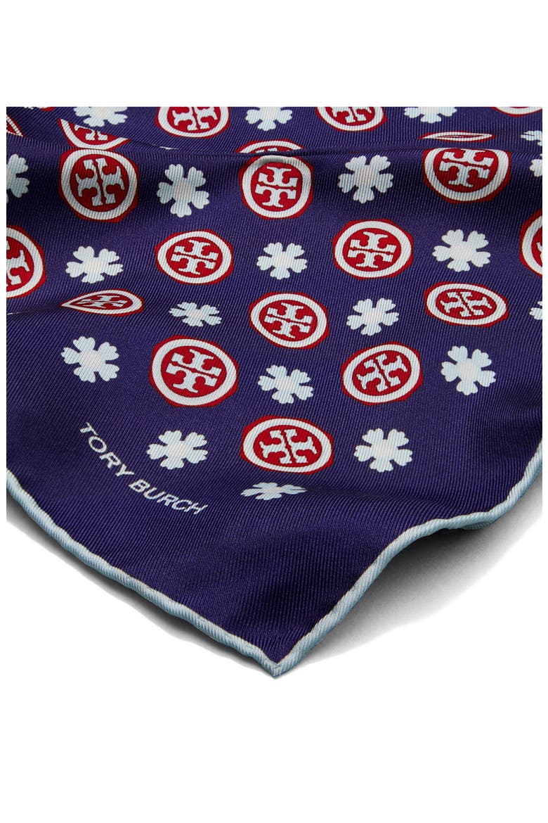 Silk Triangle Scarf, Alternate, color, NAVY FLORAL MONOGRAM