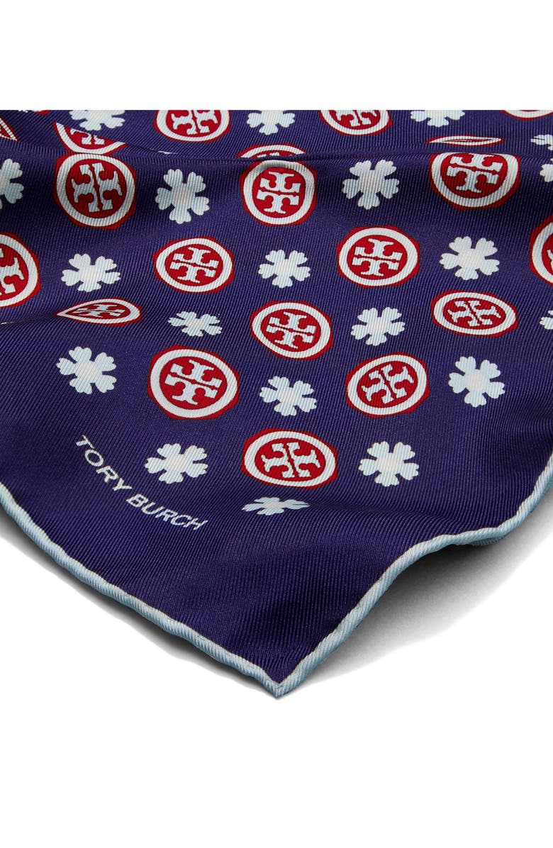 Tory Burch Silk Triangle Scarf, Alternate, color, Navy Floral Monogram