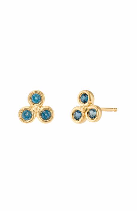 Frankie & Zoe 2mm Bezel London Blue Topaz Trio Stud Earrings