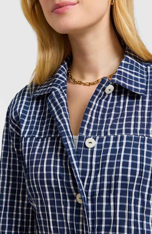 Foxcroft Thelma Crinkle Cotton Blend Gingham Jacket In Navy/white