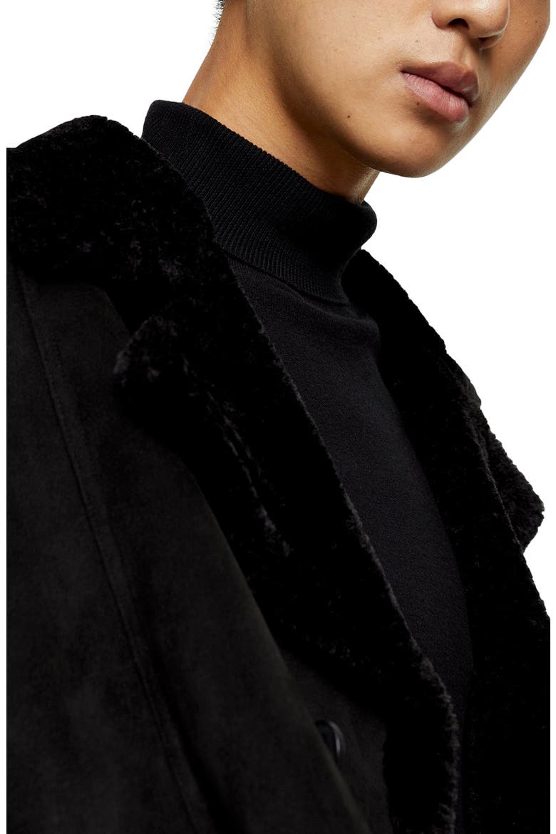 Classic Fit Longline Faux Shearling Coat, Alternate, color, BLACK