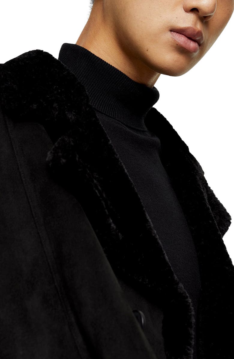 Topman Classic Fit Longline Faux Shearling Coat, Alternate, color, 